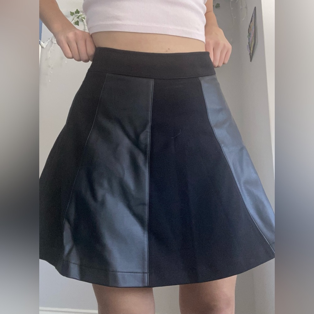 Michael Kores Black Flare Faux Leather Skirt